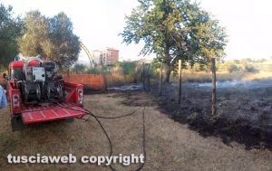 Viterbo - Incendio di sterpaglie a Santa Barbara