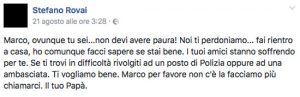 L'appello di Stefano Rovai al figlio Marco