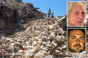 Terremoto - Amatrice - Nei riquadri Anna Maria Masciolini e il figlio Luca Grondona