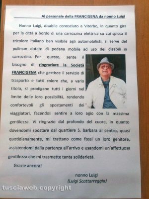 Viterbo - La lettera di nonno Luigi agli autisti della Francigena