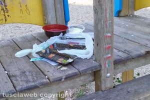 Viterbo - I resti di una cena al parco giochi