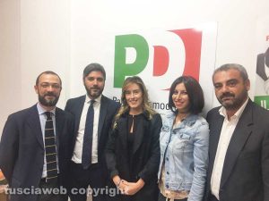 Viterbo - Pd - Andrea Egidi, Piergiorgio Medori, Manuela Benedetti e Alessio Trani con la ministra Elena Boschi