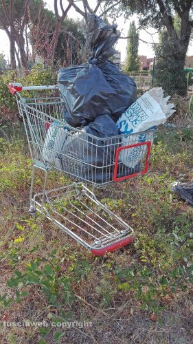 Viterbo - Via Campo scolastico - Carrello con rifiuti