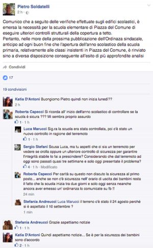 Nepi - Il post su Facebook del sindaco Pietro Soldatelli