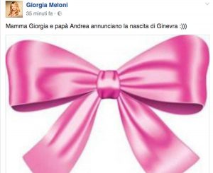 Giorgia Meloni annuncia la nascita della figlia su Facebook