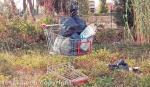 Viterbo - Via Campo scolastico - Carrello con rifiuti