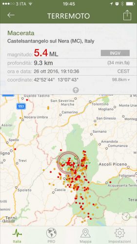 Forte scossa di terremo in centro Italia di magnitudo 5.4