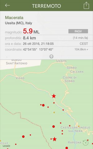 Ussita - Nuova forte scossa di terremo in centro Italia di magnitudo 5,9