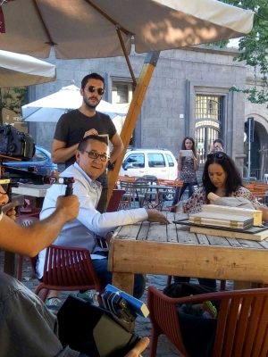 Viterbo - Monica Silvestri con il direttore di Viterbo sotterranea, Sergio Cesarini, durante le riprese di Rai Premium
