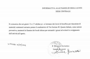 Viterbo - Rimozione amianto all'Egidi - L'informati va dell'istituto