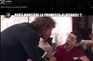 Un'immagine del servizio delle Iene sui disabili con protagonisti i fratelli tarquiniesi Carlo e Marco Gentili 