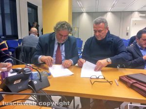 Nicola Scognamiglio e Silvio Cappelli al momento della firma dell'accordo con Ubi Banca