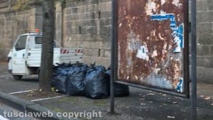 Viterbo - Le buste di plastica dove vengono raccolte le foglie
