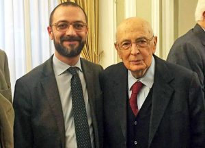 Andrea Egidi con Giorgio Napolitano ai 70 anni di Ugo Sposetti