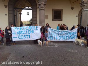 La protesta in piazza del Comune per il Parco canile