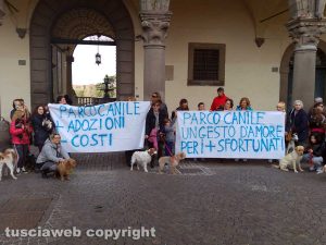 La protesta in piazza del Comune per il Parco canile