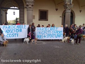 La protesta in piazza del Comune per il Parco canile