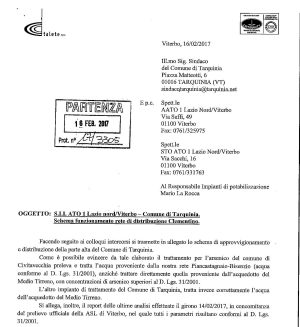 Tarquinia - Potabilità dell'acqua - La nota della Talete
