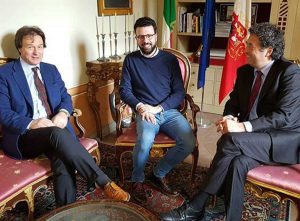 Il sindaco di Bagnoregio Francesco Bigiotti, il vicesindaco di Bolsena Andrea Di Sorte e il sindaco di Orvieto Giuseppe Germani