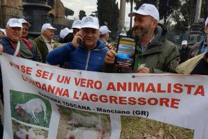 Roma - Pastori viterbesi in piazza contro l'invasione di lupi e cinghiali