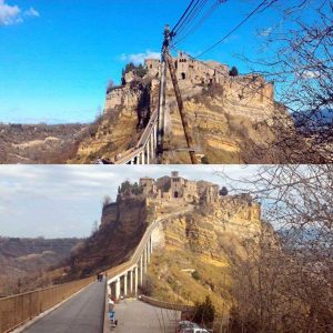 Bagnoregio - Il ponte prima e dopo la rimozione del palo 