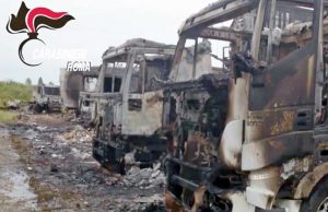Incendio a Fiano Romano - Camion dei rifiuti a fuoco