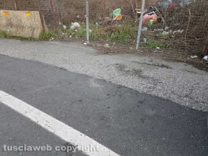 Viterbo - Rifiuti in via Genova, rotonda per Circonvallazione Giorgio Almirante