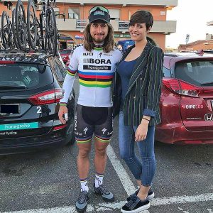 Montalto di Castro - Alice Sabatini con il vincitore della terza tappa della Tirreno-Adriatico 2017, Peter Sagan