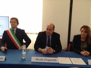 Il sindaco Bigiotti, il governatore del Lazio Zingaretti e la dg della Asl Donetti