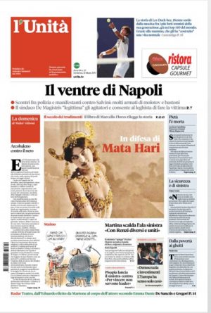 La prima pagina dell'Unità di ieri, domenica 12 marzo 