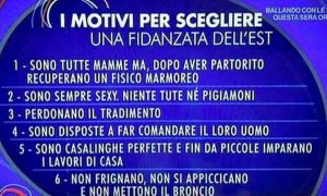 La lista "I motivi per scegliere una fidanzata dell'est" andata in onda in Rai