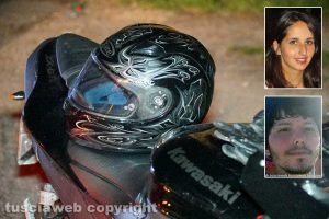 Femminicidio-suicidio a Orte - La moto di Francesco Marigliani - Nei riquadri Silvia Tabacchi e Francesco Marigliani