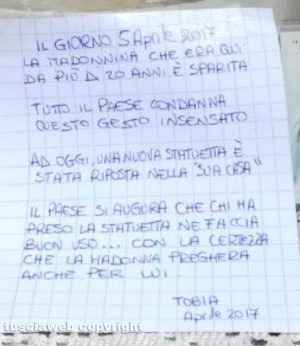 La nuova Madonna di Tobia - Il messaggio per chi ha rubato la statuetta storica
