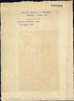 Documenti di Agostino Ragonesi caduto durante la Prima guerra mondiale