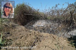 Montefiascone - Il luogo in cui è andata a fuoco la macchina - Nel riquadro Laura Cicinelli