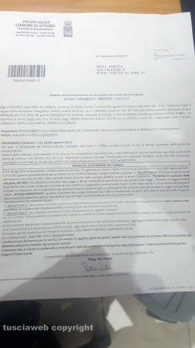 Viterbo - Varco Ztl - Il verbale della multa