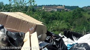 Il panorama di Roccalvecce dietro la discarica
