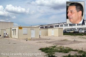 Viterbo - Campo alla ex fiera, in corso lo smantellamento - Nel riquadro in alto a destra Giulio Marini