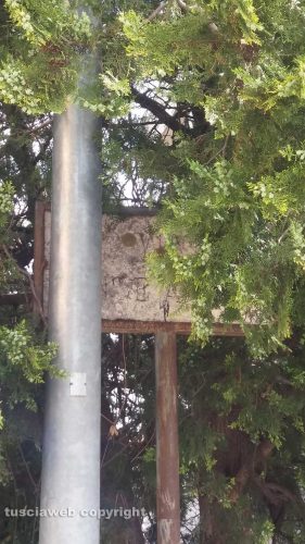 Viterbo - L'indicazione di via Monte Amiata scolorita e coperta dai rami