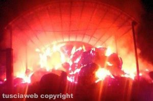 Tuscania - L'incendio sulla Vetrallese con le balle in fiamme 