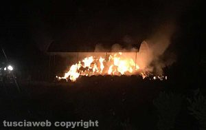 Tuscania - L'incendio sulla Vetrallese con le balle in fiamme