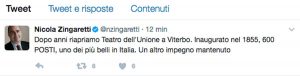 Viterbo - Riaperto il teatro dell'Unione - Il tweet di Nicola Zingaretti