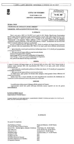 Viterbo - L'ordinanza del sindaco che vieta l'uso per scopi alimentari dell'acqua