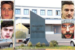 Viterbo - Tribunale - Nei riquadri: Davide Randisi e Raffaele Laureti e Andrea Rossi e Federico Alfonsini