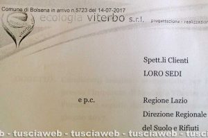 Ecologia Viterbo - Il documento distribuito ai consiglieri con la scritta "Comune di Bolsena"