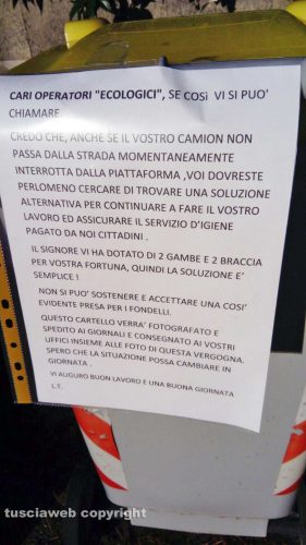 Viterbo - Rifiuti alla Mazzetta - Clicca sulla foto per ingrandirla e leggere la lettera