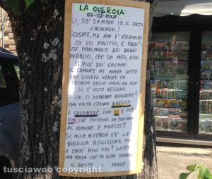 Una cartello apparso alla Quercia