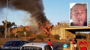 Viterbo - Superstrada - Camion esce di strada e va a fuoco - Nel riquadro Antonio Russo
