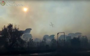 Ostia - L'incendio alla pineta di Castel Fusano