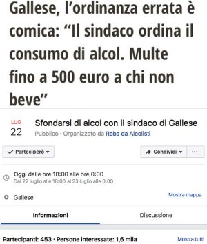 L'evento Facebook "Sfondarsi di alcol con il sindaco di Gallese"